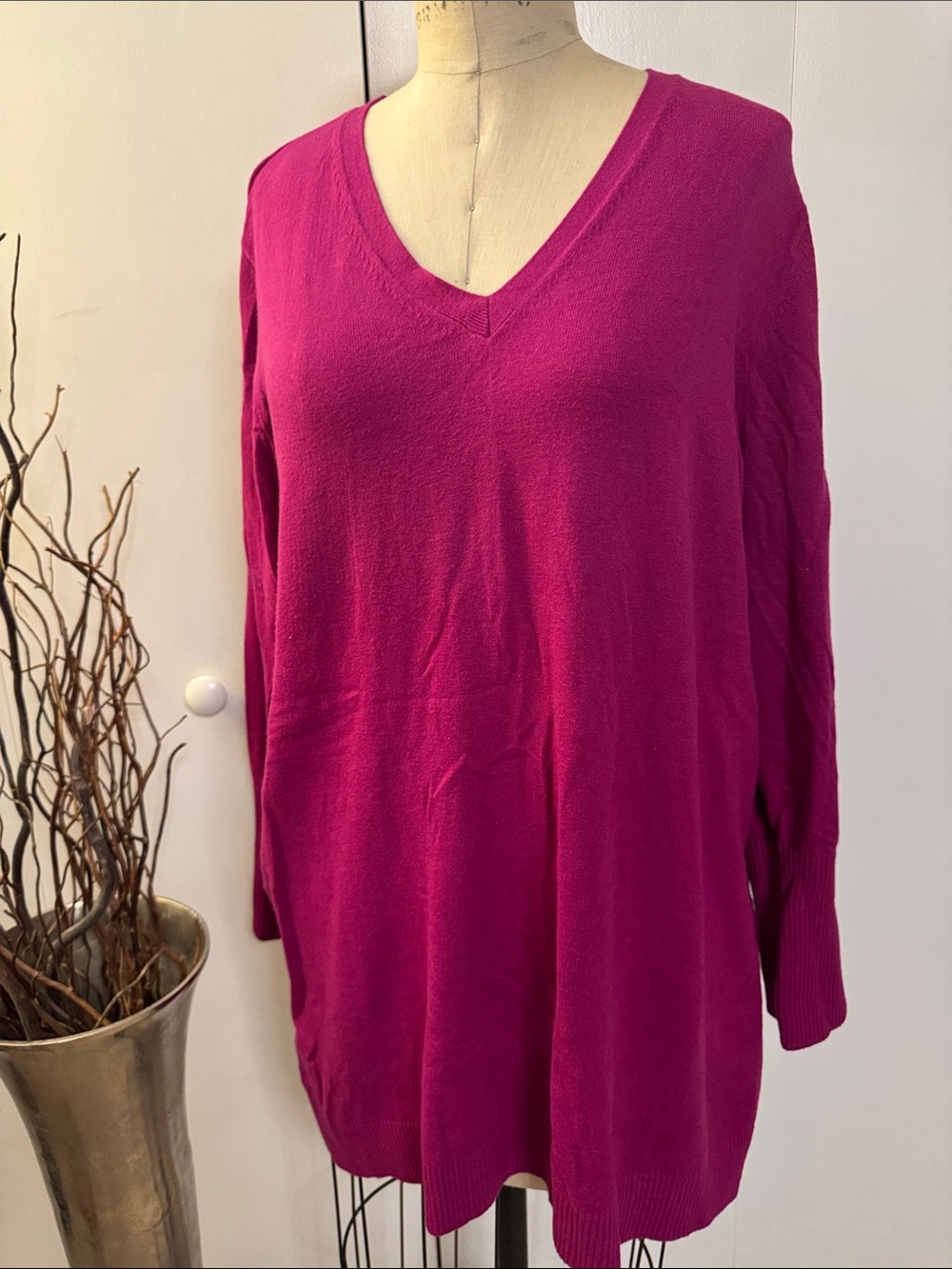 J. Jill V-Neck Tunic Sweater in Fuchsia